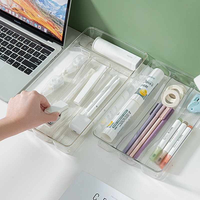 Factory Customized Lowest price Plastic Clear Cutlery Storage Box 5-Shot Silverware Organizer Tray for Drawer