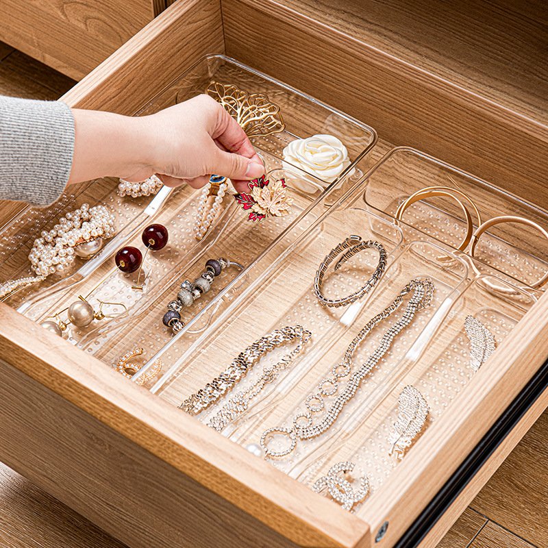 Factory Customized Lowest price Plastic Clear Cutlery Storage Box 5-Shot Silverware Organizer Tray for Drawer