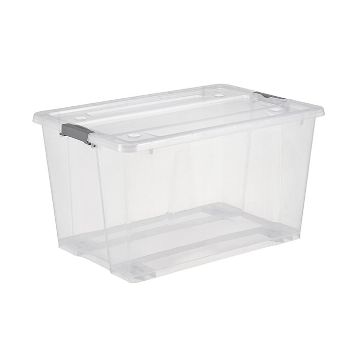 New design china 50L clear plastic transparent clear storage box with wheels