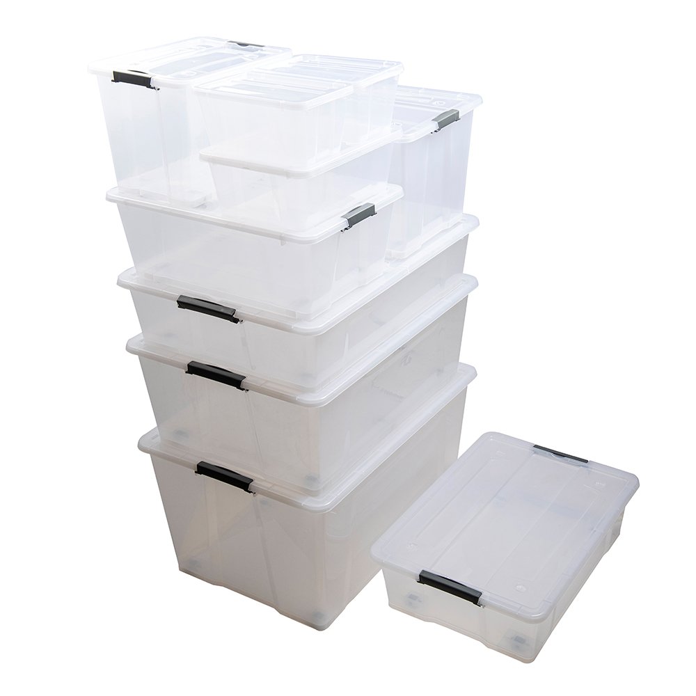 New design china 50L clear plastic transparent clear storage box with wheels