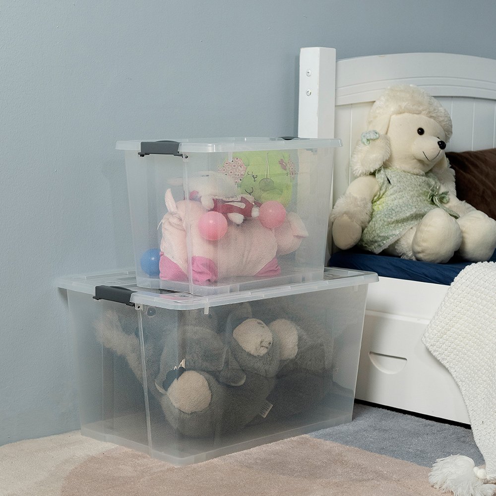 New design china 50L clear plastic transparent clear storage box with wheels