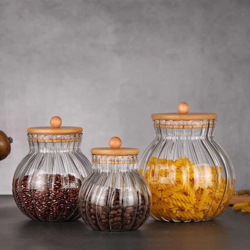 Custom Pumpkin Clear Glass Jars Kitchen Food Storage Container Food Grade Glass High Borosilicate Glass Jar With Bamboo Lid