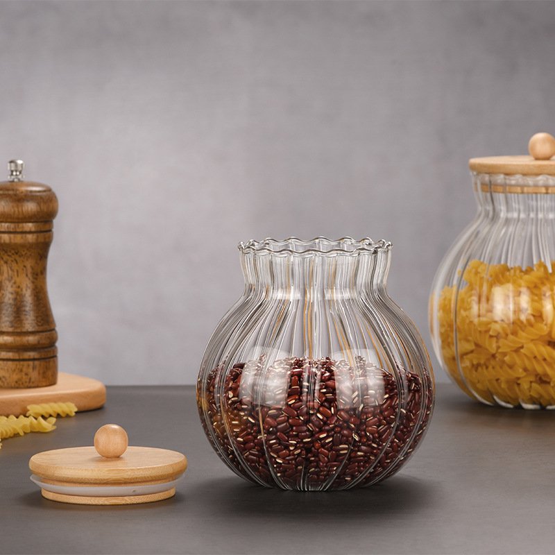 Custom Pumpkin Clear Glass Jars Kitchen Food Storage Container Food Grade Glass High Borosilicate Glass Jar With Bamboo Lid