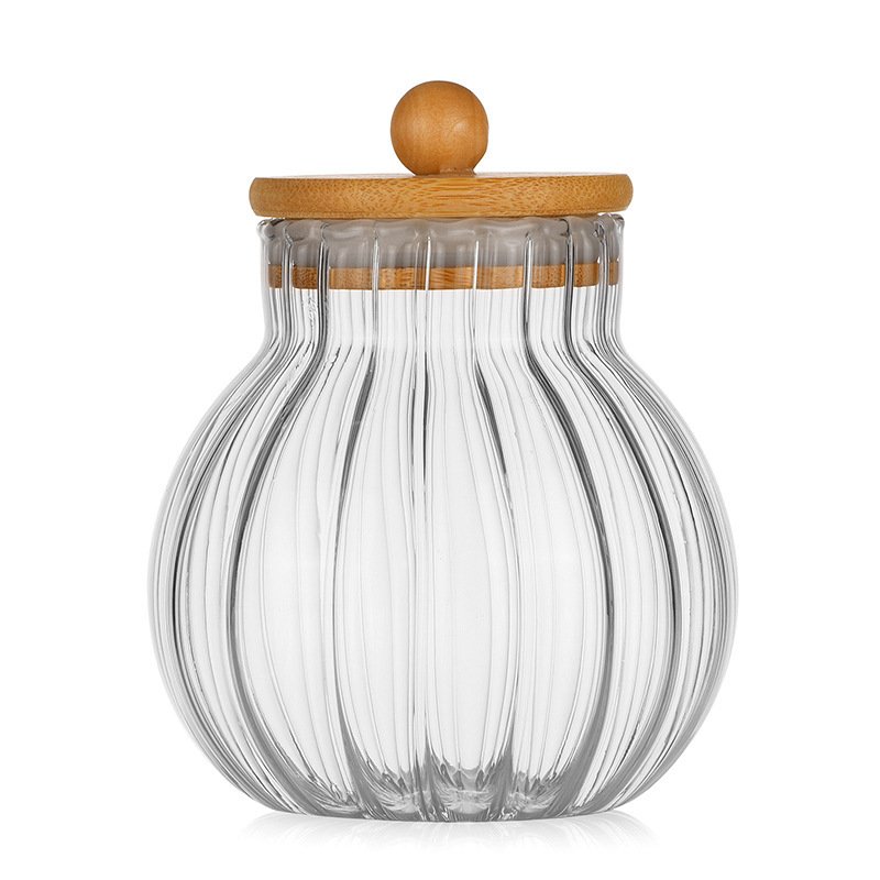 Custom Pumpkin Clear Glass Jars Kitchen Food Storage Container Food Grade Glass High Borosilicate Glass Jar With Bamboo Lid