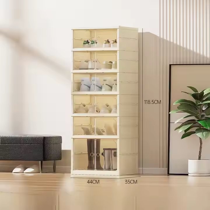 six floors New large size Hot sale plastic stackable shoe storage box for home organization Transparent shoe rack