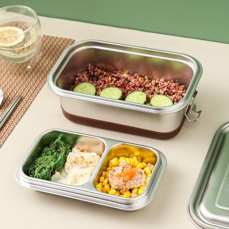 304 Stainless Steel Food Storage & Container 2 Layer Kids Lunch Box Set Silicone-sealed Bento Lunch Box