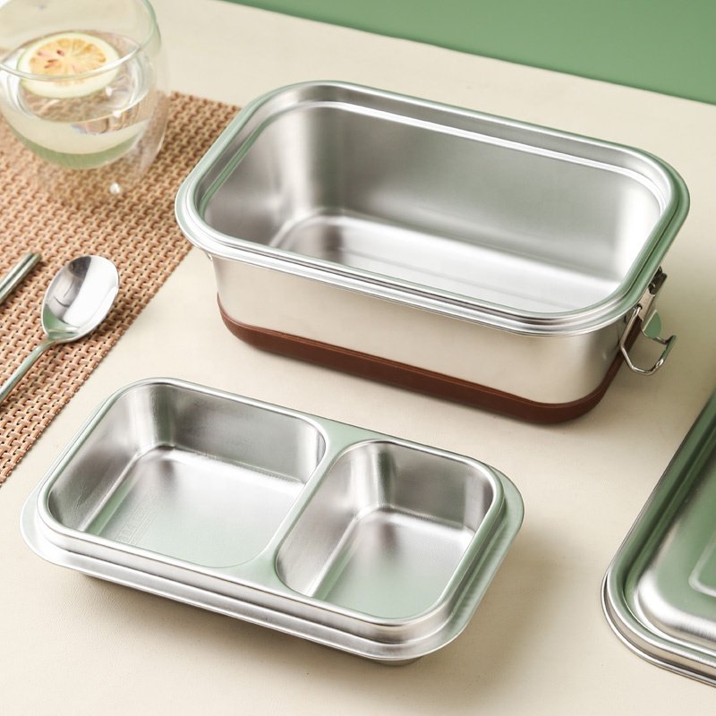 304 Stainless Steel Food Storage & Container 2 Layer Kids Lunch Box Set Silicone-sealed Bento Lunch Box