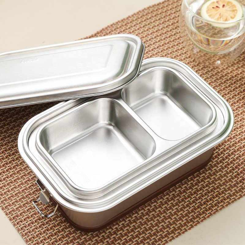 304 Stainless Steel Food Storage & Container 2 Layer Kids Lunch Box Set Silicone-sealed Bento Lunch Box