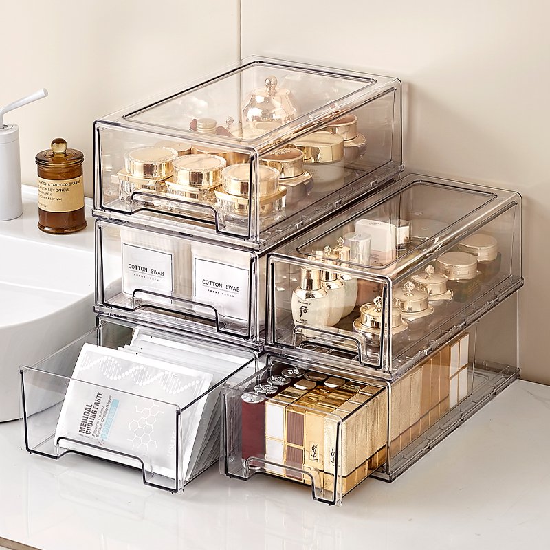 Chenyi Clear Plastic Drawer Organizer Set Stackable Dustproof Desktop Lipstick Perfume Organizer Cosmetic Drawer Storage Box