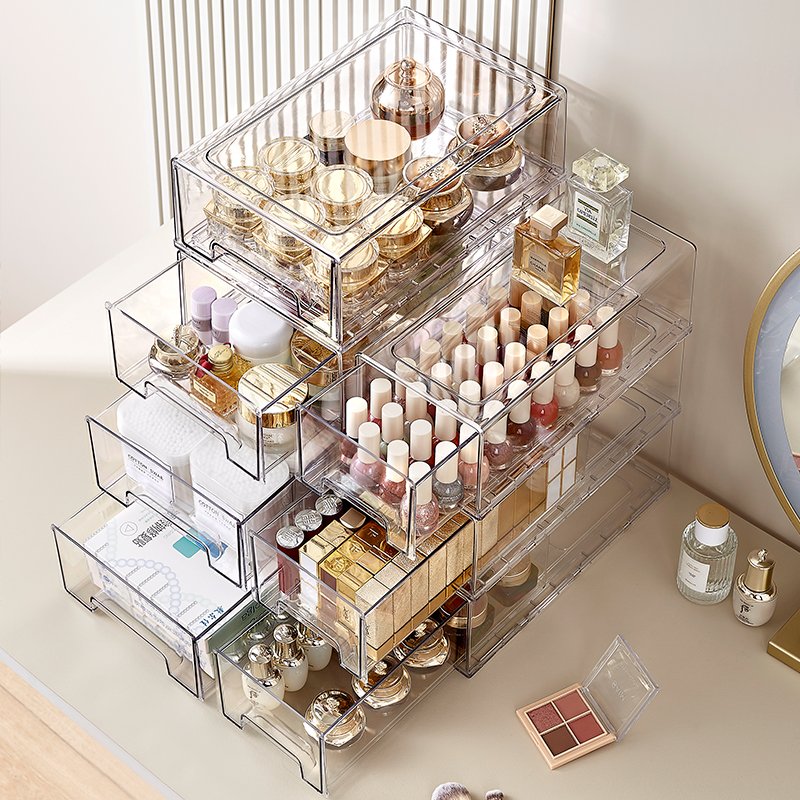 Chenyi Clear Plastic Drawer Organizer Set Stackable Dustproof Desktop Lipstick Perfume Organizer Cosmetic Drawer Storage Box
