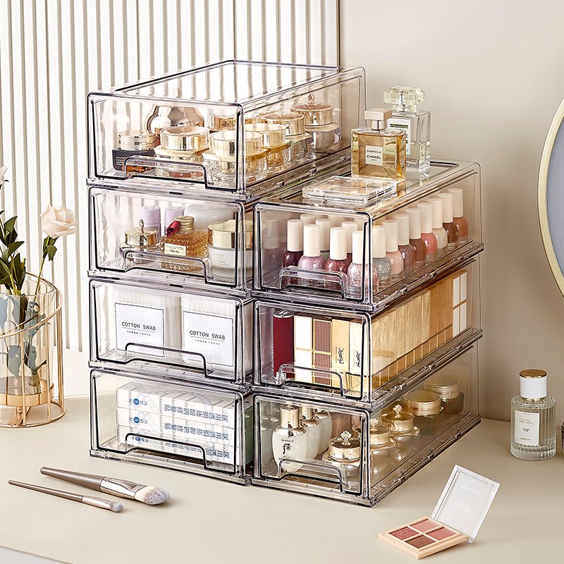 Chenyi Clear Plastic Drawer Organizer Set Stackable Dustproof Desktop Lipstick Perfume Organizer Cosmetic Drawer Storage Box
