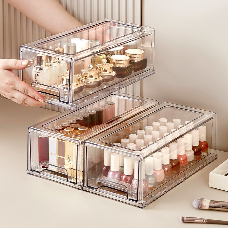 Chenyi Clear Plastic Drawer Organizer Set Stackable Dustproof Desktop Lipstick Perfume Organizer Cosmetic Drawer Storage Box