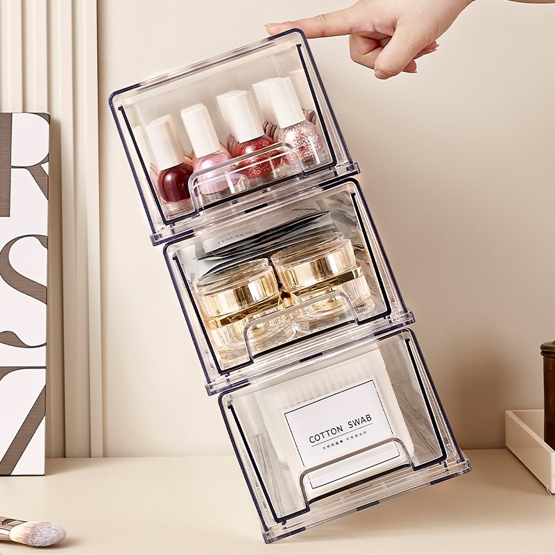 Chenyi Clear Plastic Drawer Organizer Set Stackable Dustproof Desktop Lipstick Perfume Organizer Cosmetic Drawer Storage Box
