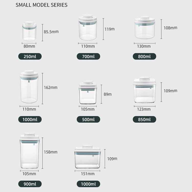 New trends square kitchen container 250ml/500ml plastic transparent storage spice jars food storage jar