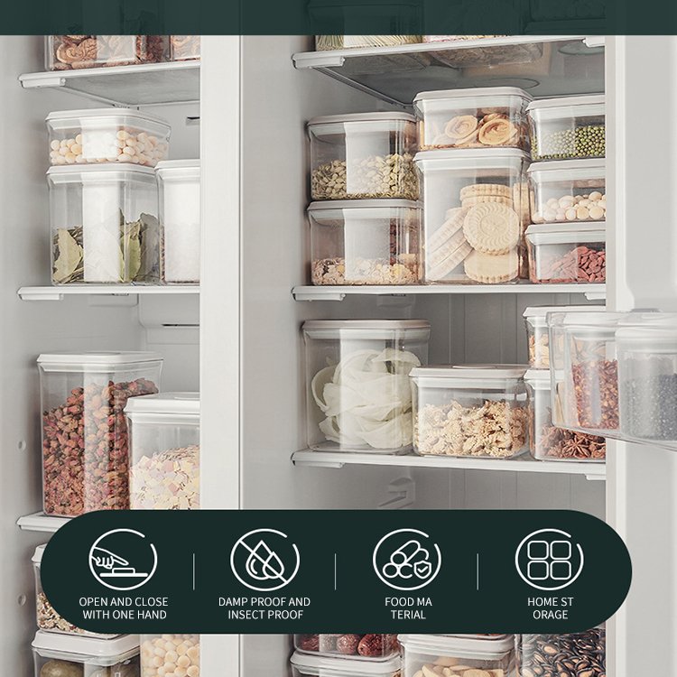 New trends square kitchen container 250ml/500ml plastic transparent storage spice jars food storage jar