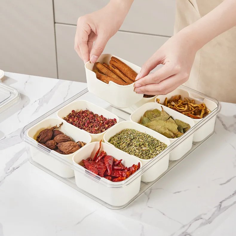 Kitchen sealed spice storage box Food grade 4-panel transparent seasoning box Refrigerator crisper