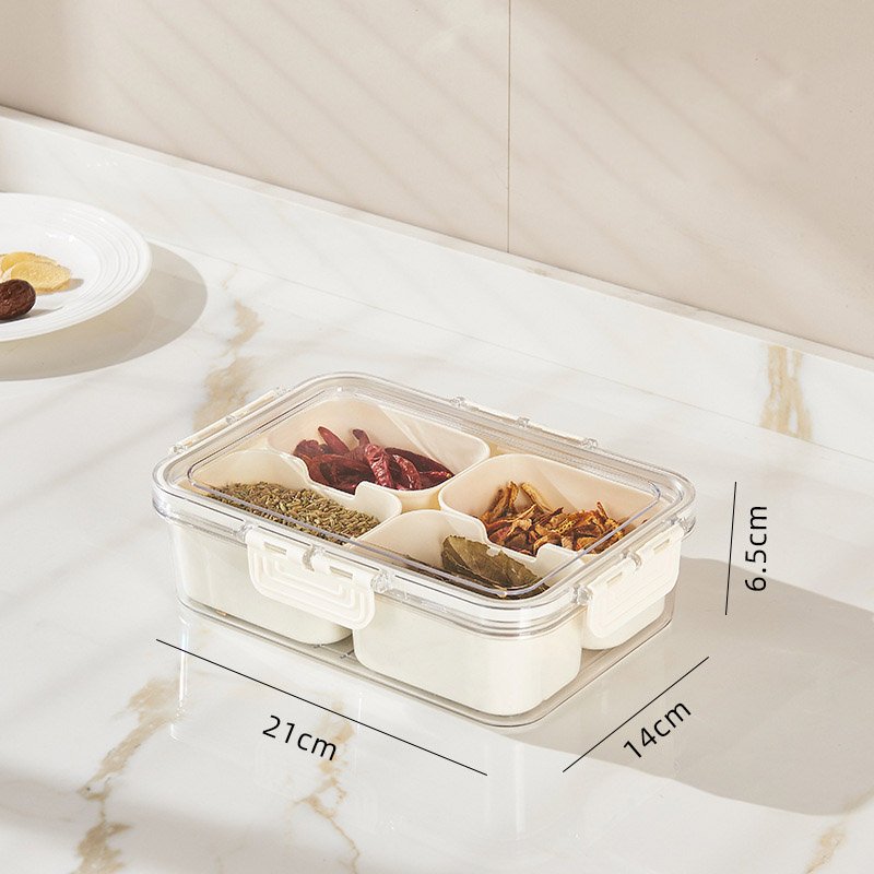 Kitchen sealed spice storage box Food grade 4-panel transparent seasoning box Refrigerator crisper