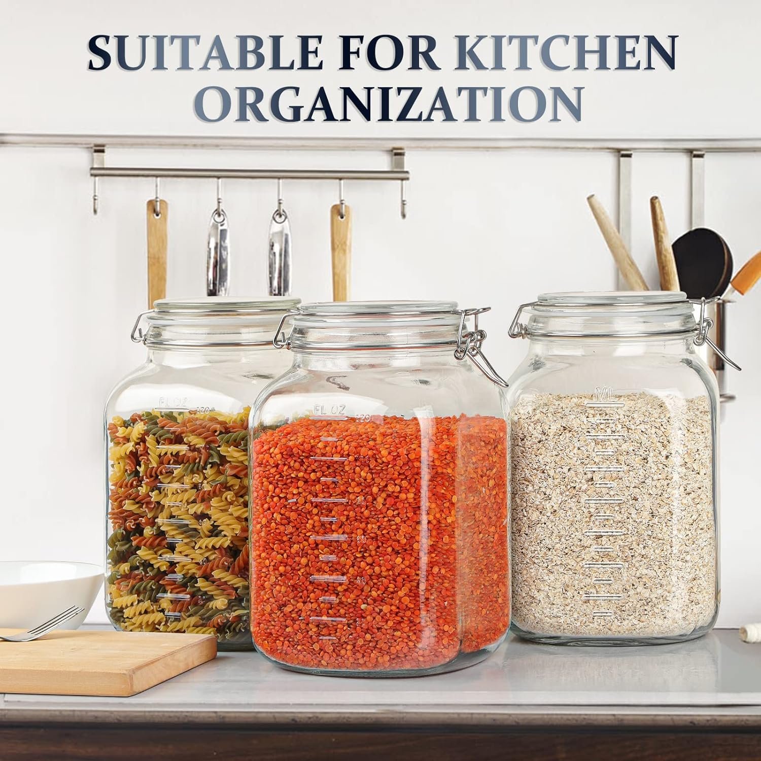 YOLOWE HOME 1 Gallon Super Wide-Mouth Glass Jars Square Airtight Lids Large Capacity 4100 ML 2 Food Storage Container