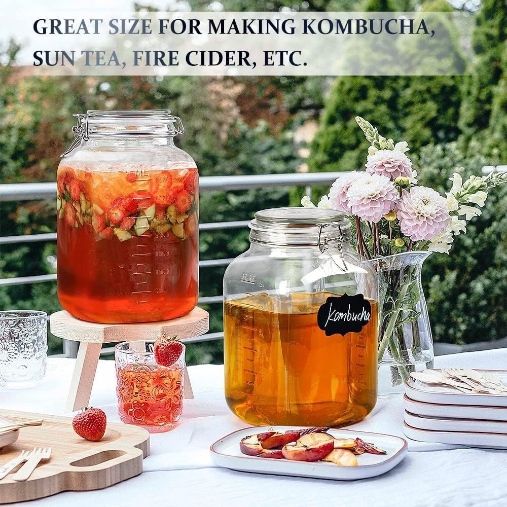 YOLOWE HOME 1 Gallon Super Wide-Mouth Glass Jars Square Airtight Lids Large Capacity 4100 ML 2 Food Storage Container