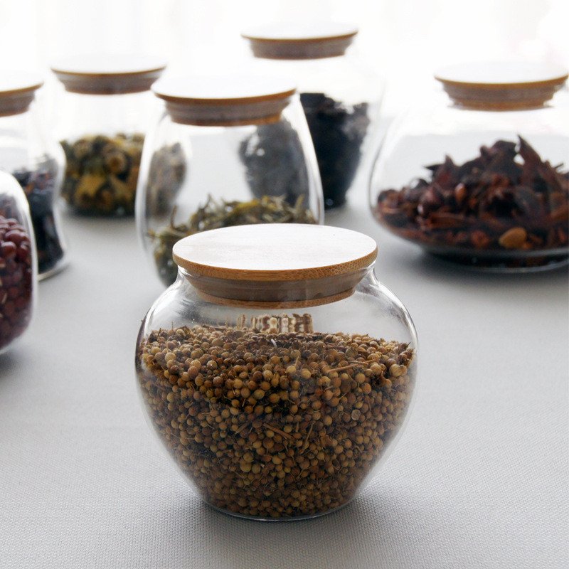 Wholesale Blown Glass Jar Borosilicate Customized Size for Kitchen Use Bamboo Wood Material for Food Storage for Back to School