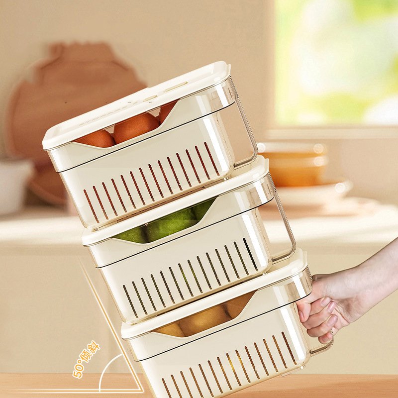 China Sale Food Grade Egg Fruit Vegetable Storage Box With Drain Lid-Sealed Frozen Food Refrigerator Storage Container