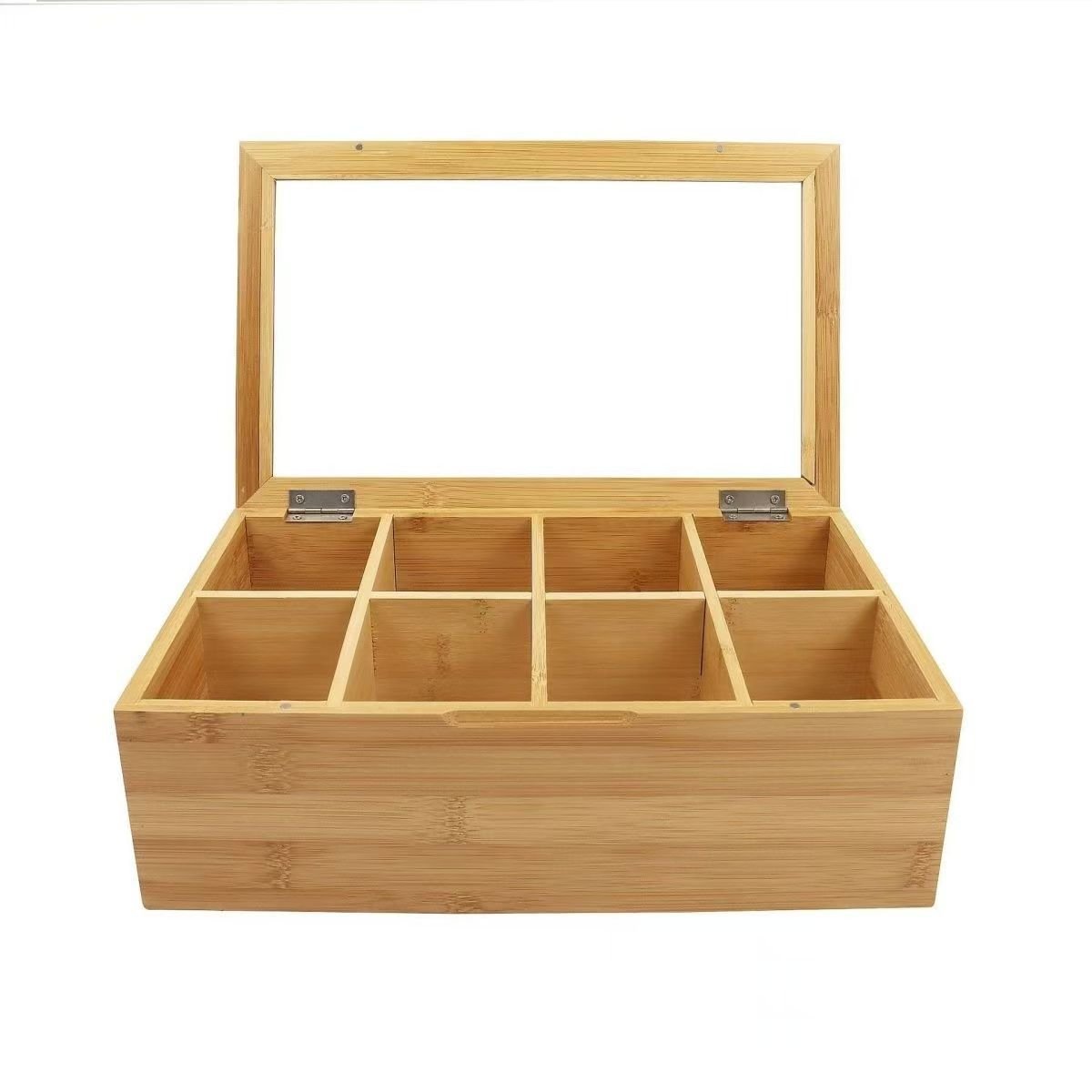Tailai Bamboo Stash Tea Bag Sampler Assortment Display Box Storage Chest with Clear Lid Hinge Lock Holder Sorter for Kitchen