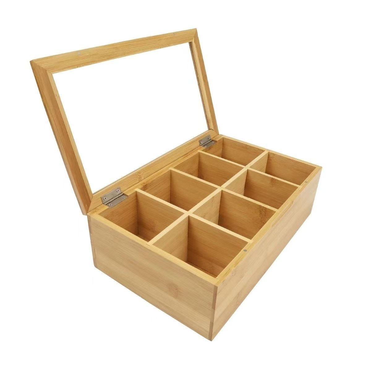 Tailai Bamboo Stash Tea Bag Sampler Assortment Display Box Storage Chest with Clear Lid Hinge Lock Holder Sorter for Kitchen