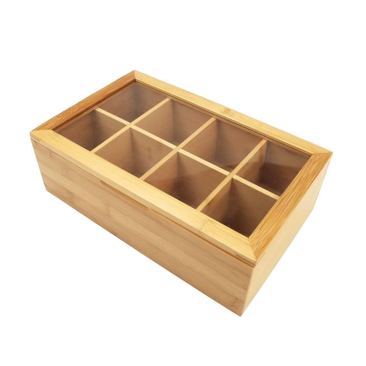 Tailai Bamboo Stash Tea Bag Sampler Assortment Display Box Storage Chest with Clear Lid Hinge Lock Holder Sorter for Kitchen