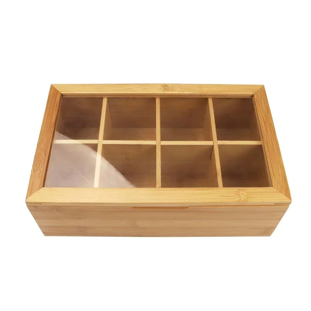 Tailai Bamboo Stash Tea Bag Sampler Assortment Display Box Storage Chest with Clear Lid Hinge Lock Holder Sorter for Kitchen
