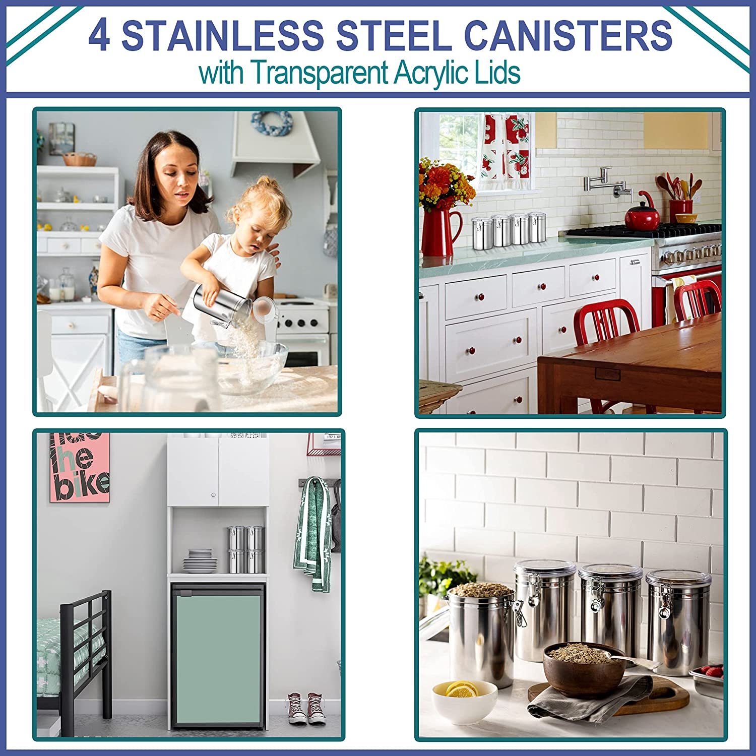 62oz Airtight Kitchenware Stainless steel Food storage container Coffee Tea Sugar Canister set