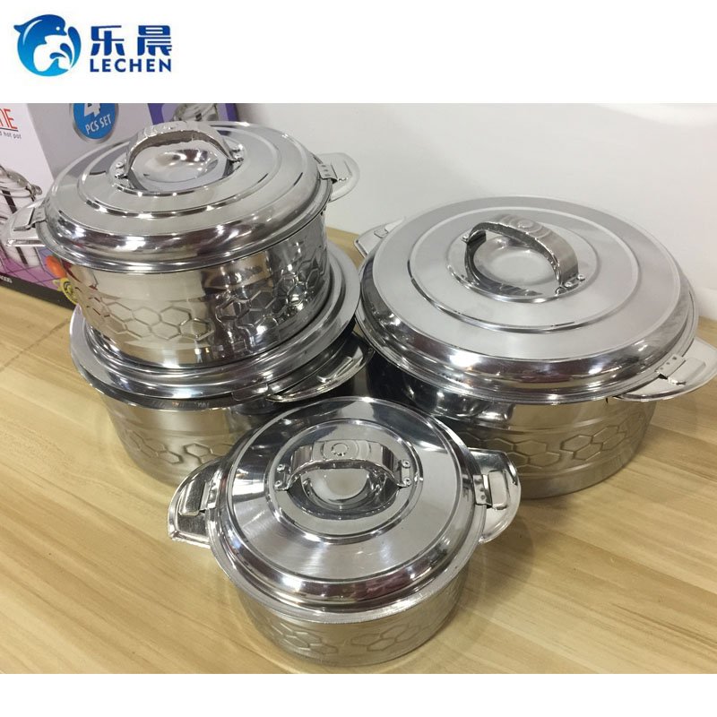 Stainless Steel Thermal Food Container Embossing Pot Set Double Heat Preservation Food warmer Container 4pcs5pcs