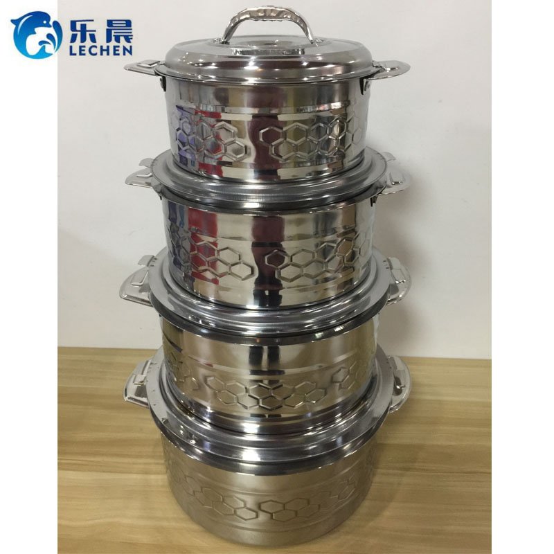 Stainless Steel Thermal Food Container Embossing Pot Set Double Heat Preservation Food warmer Container 4pcs5pcs