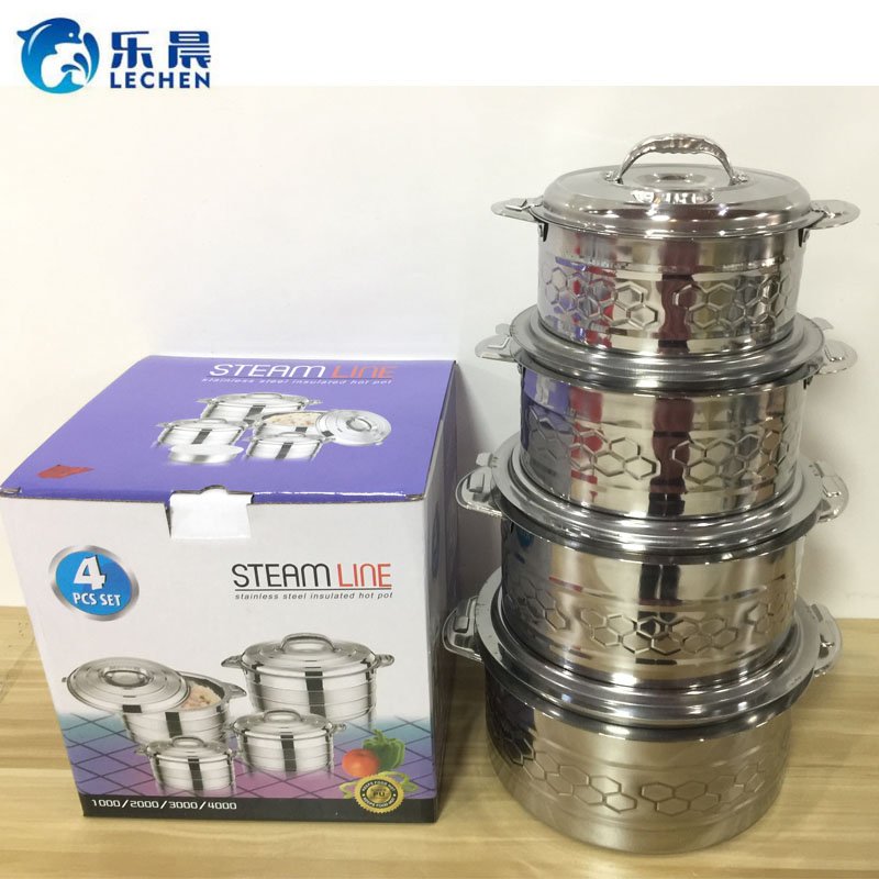 Stainless Steel Thermal Food Container Embossing Pot Set Double Heat Preservation Food warmer Container 4pcs5pcs