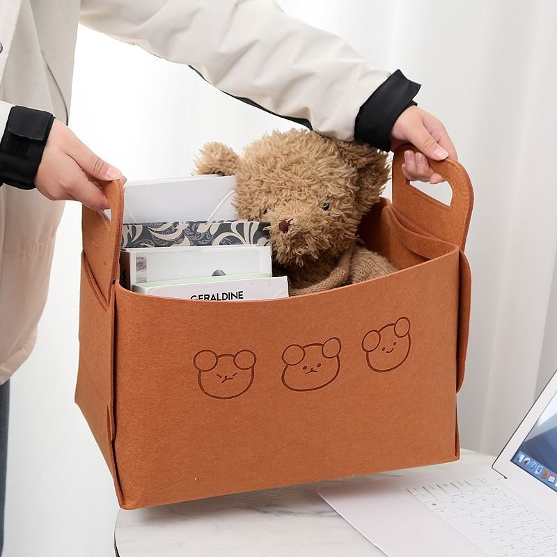 Bear Felt Foldable Storage Basket Storage Organizer Box Snacks Toys Cosmetics Storage Dirty Clothes Basket