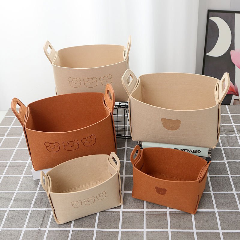 Bear Felt Foldable Storage Basket Storage Organizer Box Snacks Toys Cosmetics Storage Dirty Clothes Basket