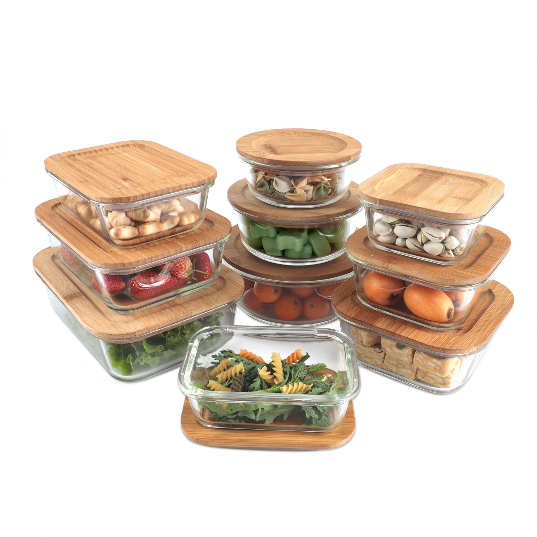 Wholesaler Glass Lunch Bento Box Eco Friendly Meal Prep Containers Airtight Glass Food Storage Containers with Bamboo Lids