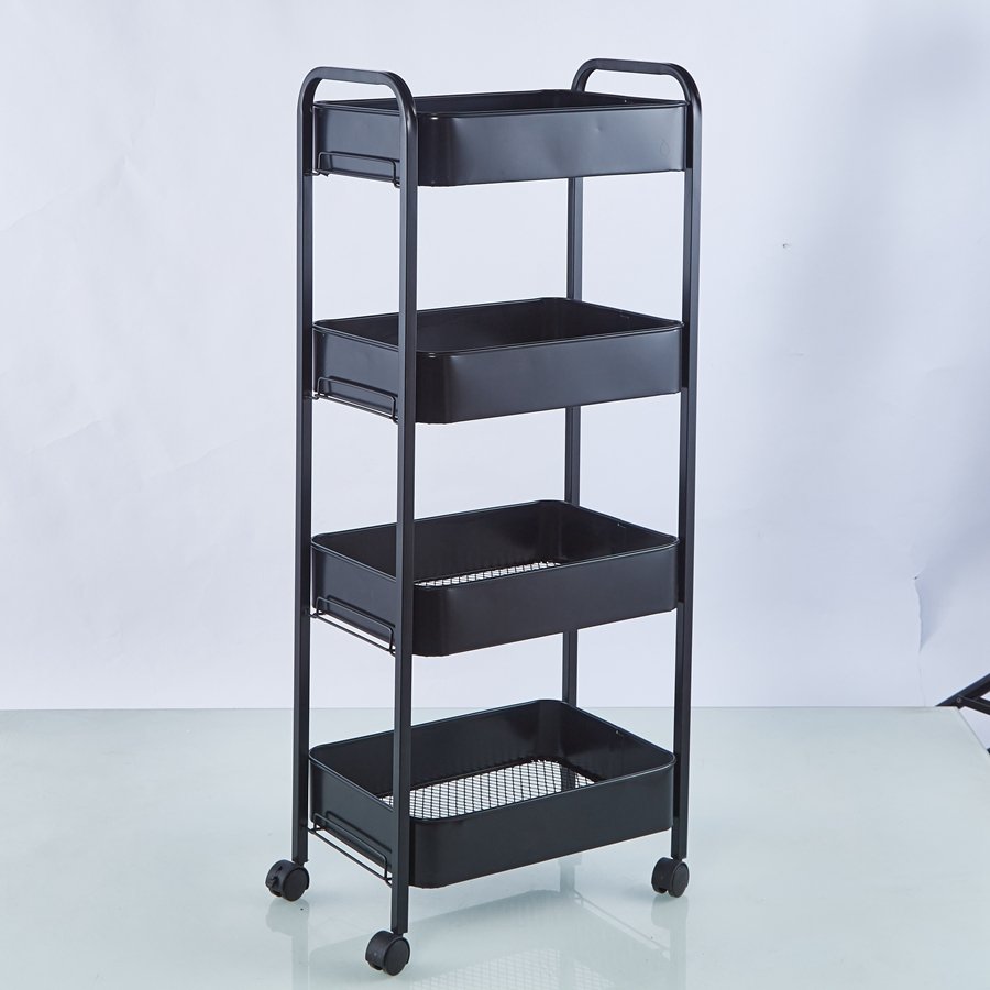 Square Steel Tube Four-tier Trolley Cart With Large Storage Box And Metal Wheels
