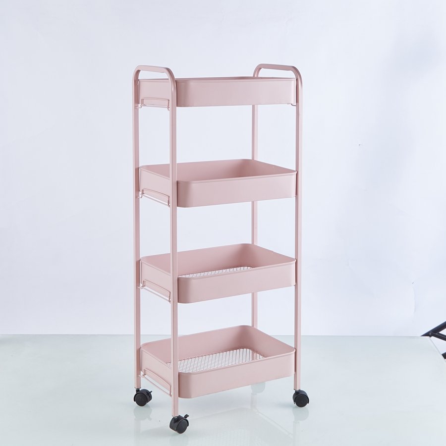 Square Steel Tube Four-tier Trolley Cart With Large Storage Box And Metal Wheels