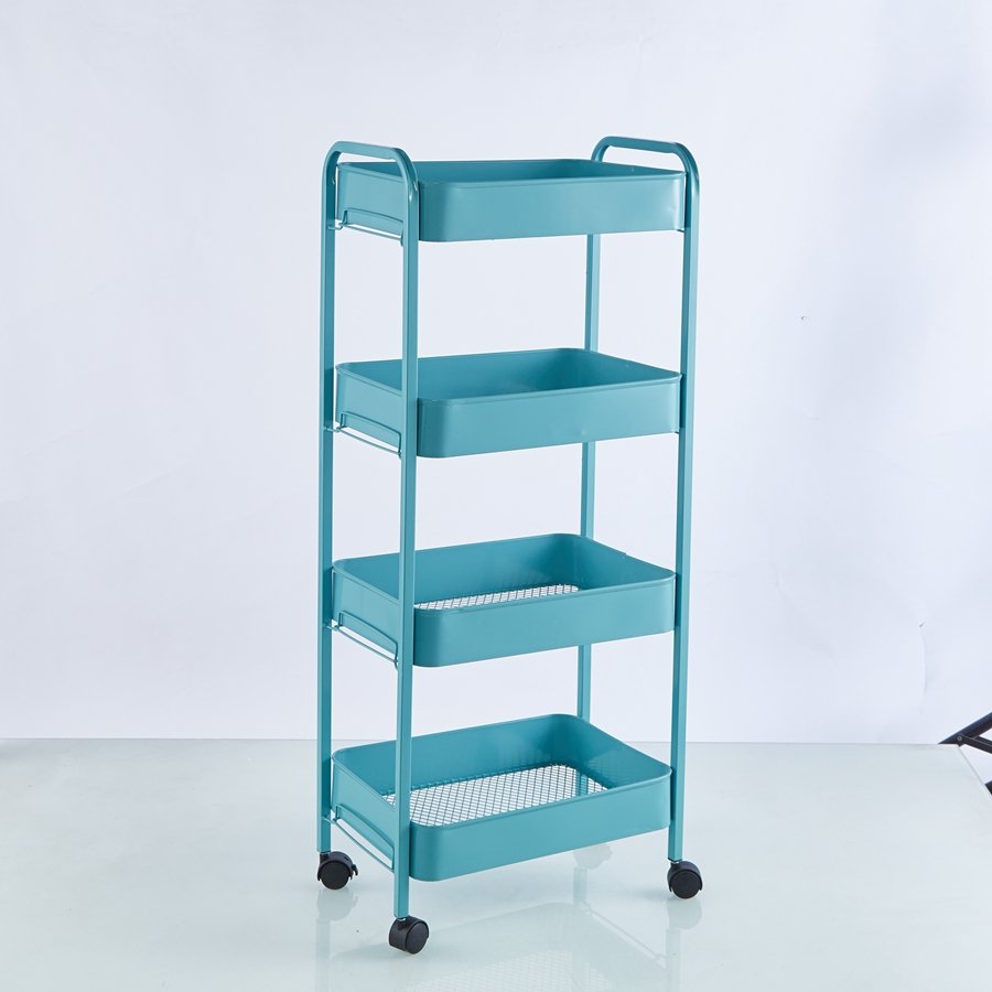 Square Steel Tube Four-tier Trolley Cart With Large Storage Box And Metal Wheels