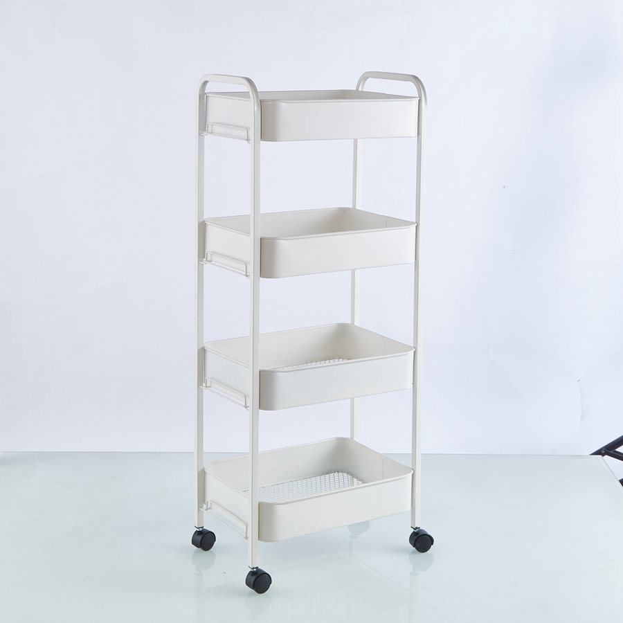 Square Steel Tube Four-tier Trolley Cart With Large Storage Box And Metal Wheels