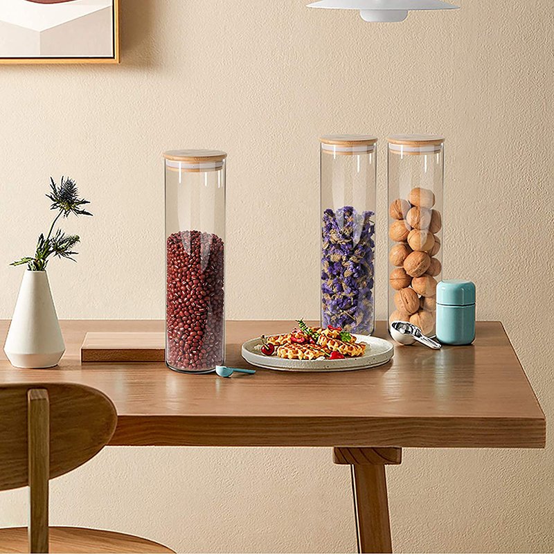 1960ml High Borosilicate Glass Cylinder Airtight Food Storage Container Canister Jar with Lid