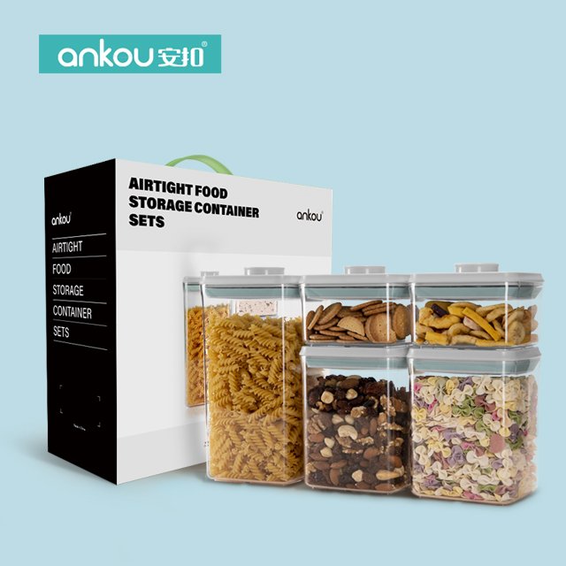 Ankou Easy Open And Lock 5 Pcs Set Bulk Airtight Food Storage Container With Lid Cereal Storage Container Set