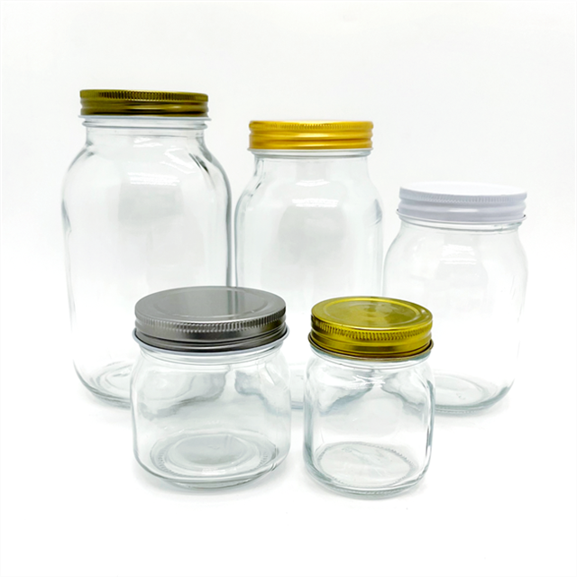 Wholesale 4oz 8oz 16oz Clear Wide Mouth Glass Mason Jar Canning Food Storage Jar with tinplate lid