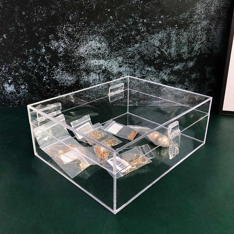 Transparent clamshell storage box with lock acrylic display box