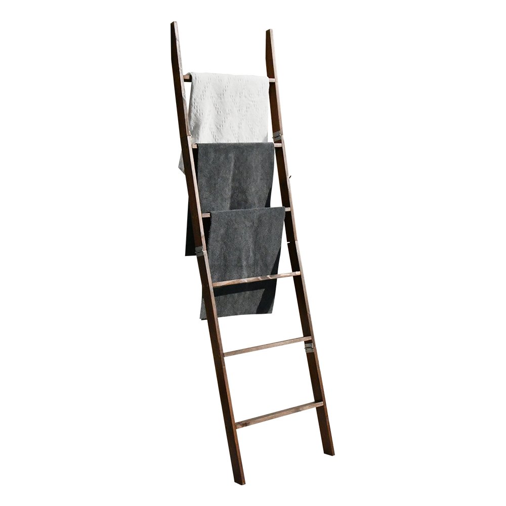5-Tier Feet Bamboo Sturdy Decorative Ladder Natural Multifunction Wall Shelf Storage Rack Solid Wooden Blanket Rack for Bathroom