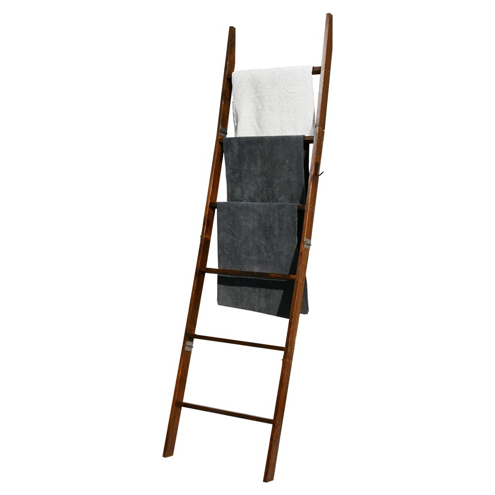 5-Tier Feet Bamboo Sturdy Decorative Ladder Natural Multifunction Wall Shelf Storage Rack Solid Wooden Blanket Rack for Bathroom