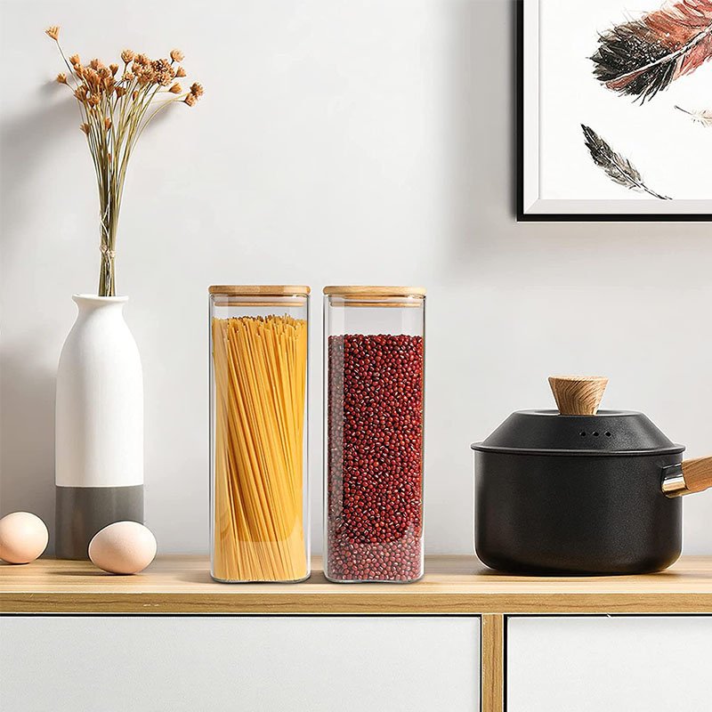 Kitchen Canisters Glass Food Storage Jars with Bamboo Wooden Lids For Sugar Candy Containers Set