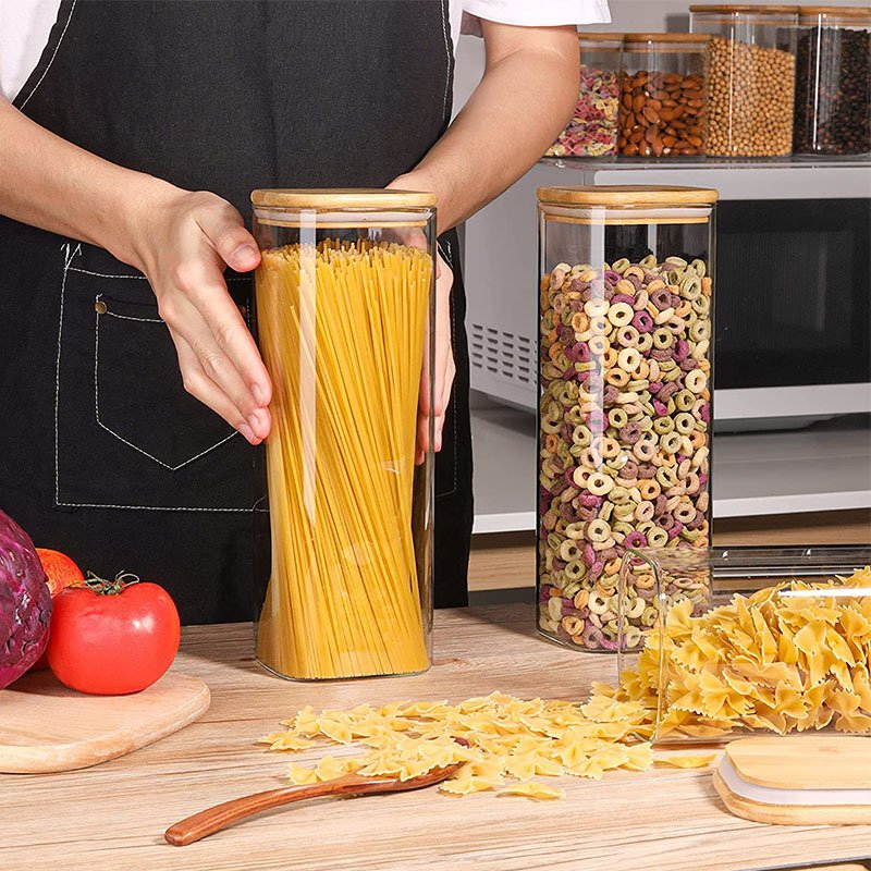 Kitchen Canisters Glass Food Storage Jars with Bamboo Wooden Lids For Sugar Candy Containers Set