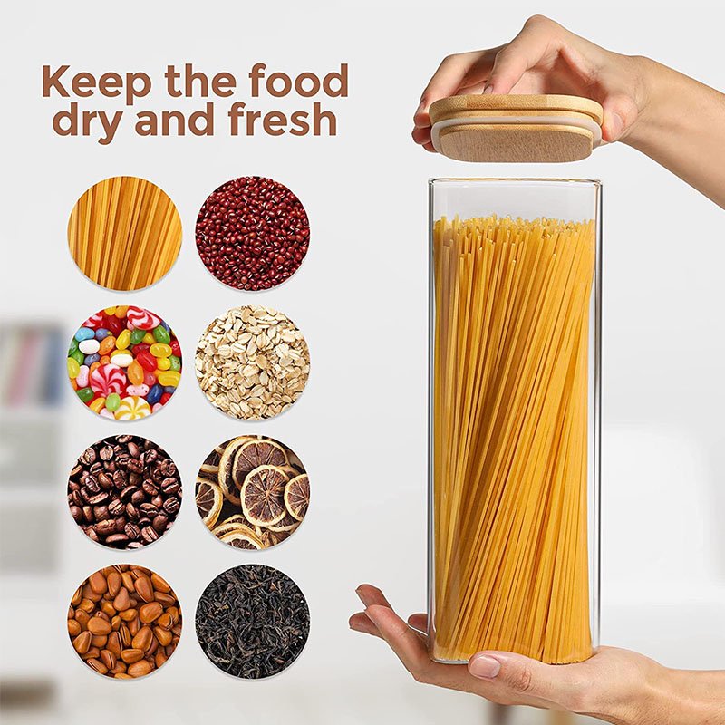 Kitchen Canisters Glass Food Storage Jars with Bamboo Wooden Lids For Sugar Candy Containers Set