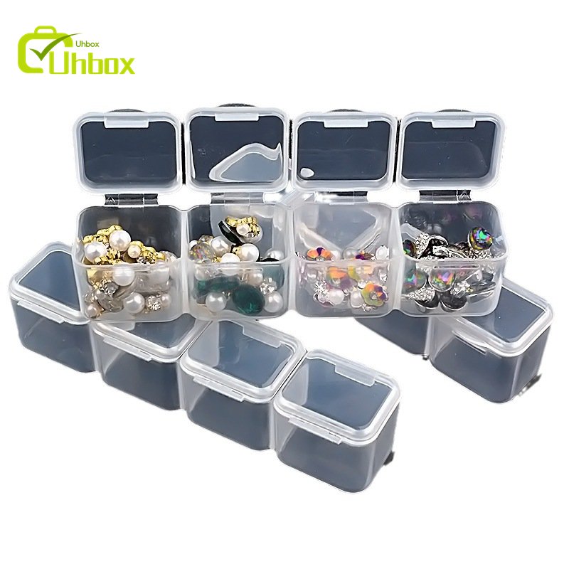 Adjustable Square Storage Box for Jewelry Craft Organizer & Nail Art Accessories Transparent Plastic Modern Multi Grids Design